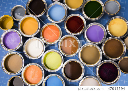 Metal cans with color paint. Metal cans with color paint. 47013594