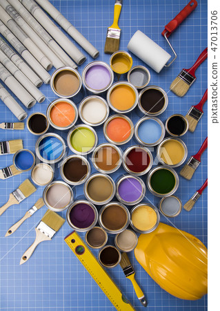 Metal cans with color paint. Metal cans with color paint. 47013706