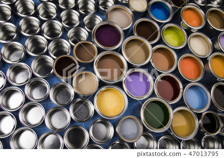 Collection of colored paints cans 47013795