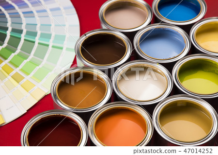 Collection of colored paints cans, Brush, red  47014252