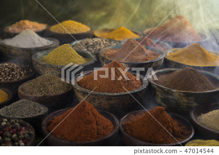 Smoke, Aromatic spices on wooden background Smoke, Aromatic spices on wooden background 47014544