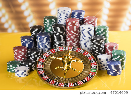Poker Chips, Roulette wheel in motion, casino Poker Chips, Roulette wheel in motion, casino 47014699