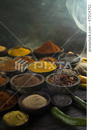 Aromatic spices, smoke and Still Life background 47014701