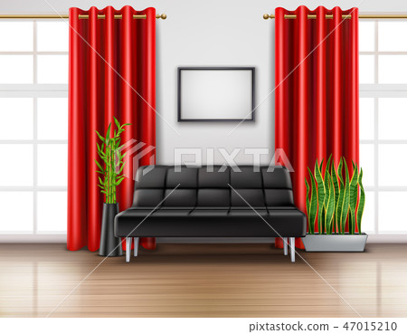 Luxury Red Curtains Realistic Interior 47015210