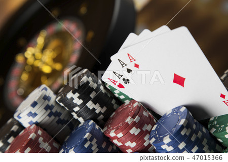 Poker Chips, Roulette wheel in motion, casino Poker Chips, Roulette wheel in motion, casino 47015366