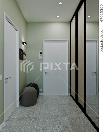 stylish modern interior of the apartment with a be 47015590
