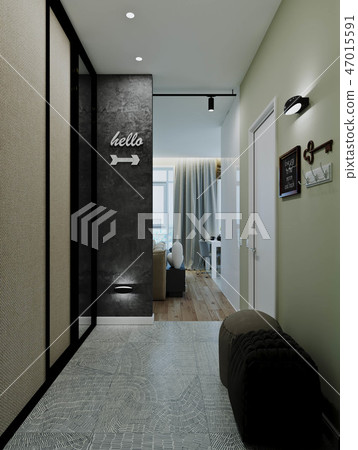 stylish modern interior of the apartment with a be 47015591