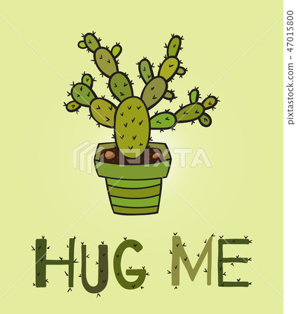 Cactus in pot with the inscription Hug me 47015800