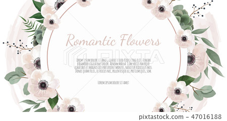 Frame border background. Floral wedding card with rose, anemone and eucalyptus branch. Frame border background. Floral wedding card with rose, anemone and eucalyptus branch. 47016188
