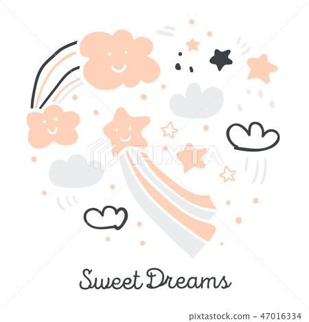 Cute scanidnavian handdrawn sky, stars, clouds Cute scanidnavian handdrawn sky, stars, clouds 47016334