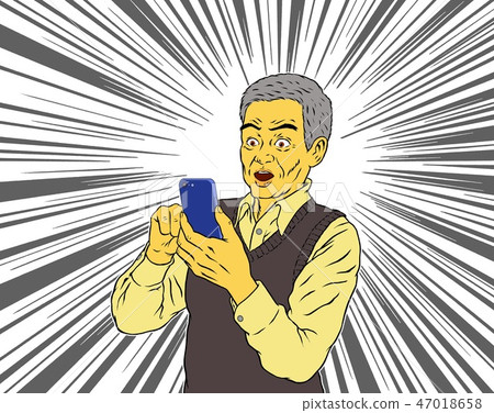 A senior man surprised by an email received on a smartphone A senior man surprised by an email received on a smartphone 47018658