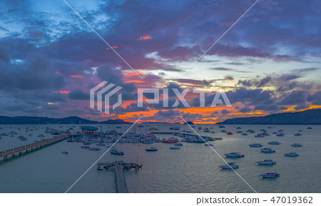 aerial view stunt sunrise at Chalong pier 47019362