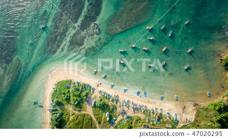 Aerial view of seascape with fishing boats Aerial view of seascape with fishing boats 47020295