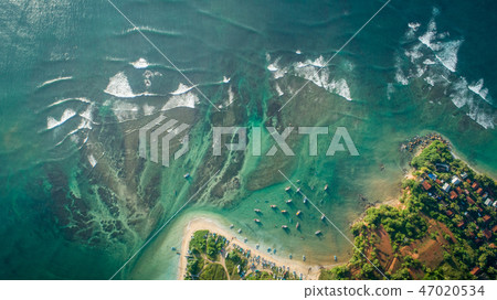 aerial view of coastline and fisherman village aerial view of coastline and fisherman village 47020534