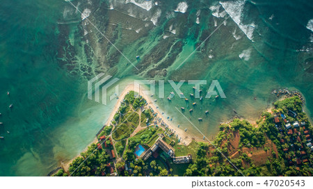 aerial view of coastline and fisherman village aerial view of coastline and fisherman village 47020543