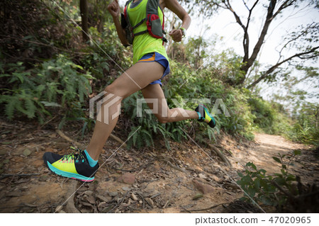 woman trail runner running on tropical forest woman trail runner running on tropical forest 47020965