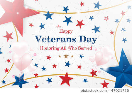 Veterans Day. Greeting card with font inscription on a starry background and balloons in the form of 47021736