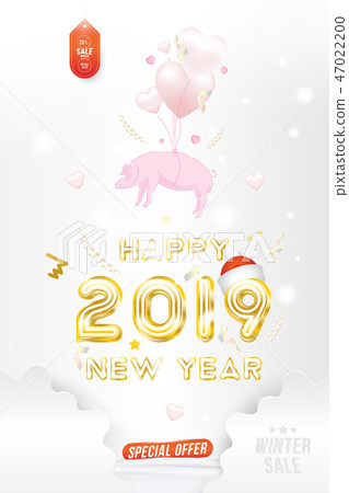Sale Banner Happy new year 2019 with original gold shining font and super offer 25 Postcard with Sale Banner Happy new year 2019 with original gold shining font and super offer 25 Postcard with 47022200