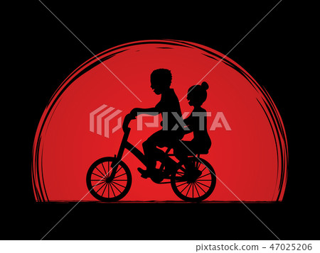 Little boy and girl are biking graphic vector 47025206