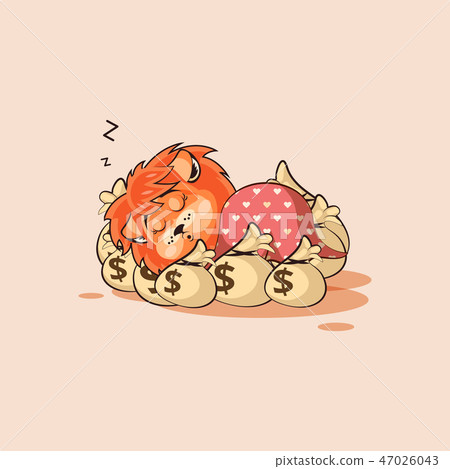 lion sticker emoticon sleeps on bags money 47026043