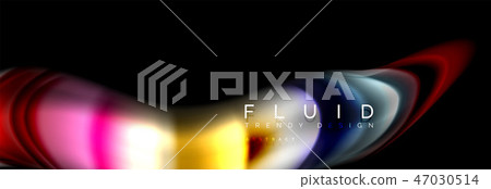 Abstract liquid colorful banner. Trendy wavy dynamic design. Fluid color shapes. 47030514
