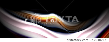 Bright colorful liquid fluid lines on black, modern abstract background 47030714