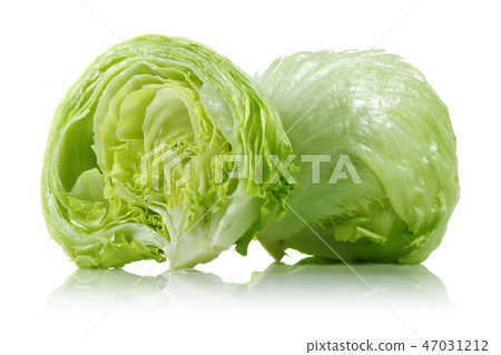 Green iceberg lettuce on white background 47031212