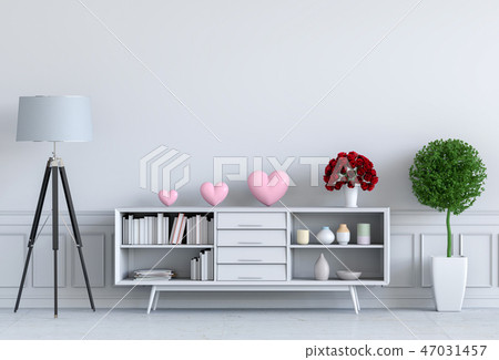 living room and pink heart interior design 3D 47031457