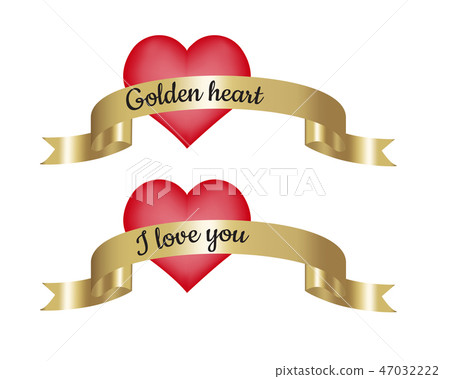 golden heart and i love you text on golden ribbon with red heart 47032222