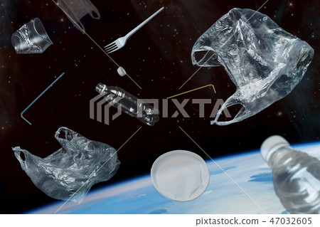 Space debris of planet Earth. Plastic debris in space. Elements of this image furnished by NASA.