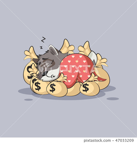 wolf cub pup sticker emoticon sleeps on bags money 47033209
