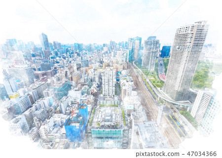 Urban landscape in Tokyo Watercolor style 47034366