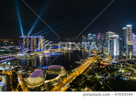 Aerial view of night scene at Singapore  Aerial view of night scene at Singapore  47034594