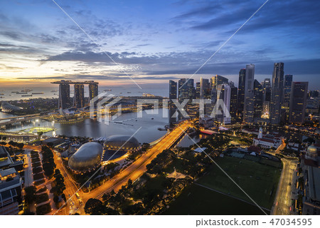 Singapore landmark city skyline during sunrise Singapore landmark city skyline during sunrise 47034595