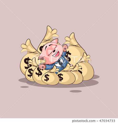 kitty in business suit lies happy on bags money 47034733