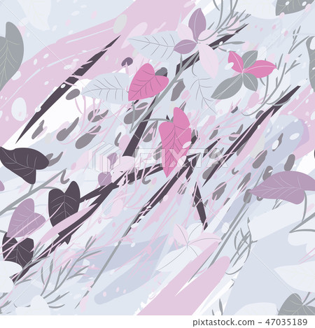Military camouflage texture with trees, branches, grass and watercolor stains 47035189