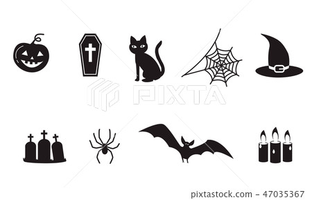 set of Halloween icon symbols, spider, web, spooky vampire bat,  47035367