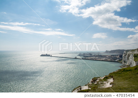 Dover Harbor seen from above White Cliff in Dover Channel Dover Harbor seen from above White Cliff in Dover Channel 47035454