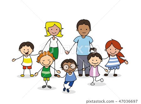 family illustration, parents and children comic  47036697