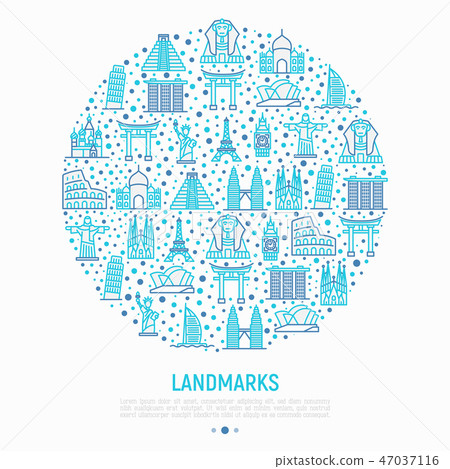 Travel landmarks concept in circle 47037116