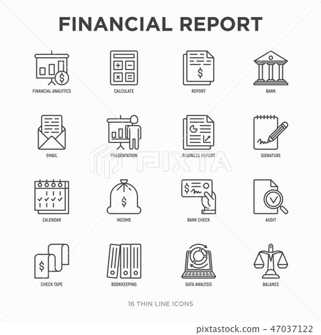 Financial report thin line icons set Financial report thin line icons set 47037122