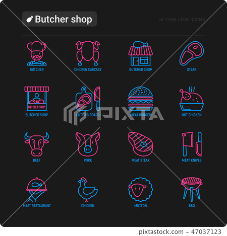 Butcher shop thin line icons set Butcher shop thin line icons set 47037123