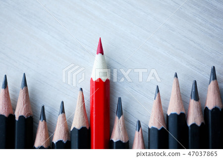 Red pencil standing out from crowd of Red pencil standing out from crowd of 47037865