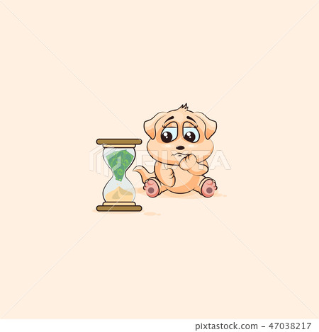dog cub sticker emoticon sits at hourglass 47038217