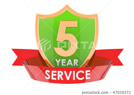 5 year service shield, badge. 3D rendering 47038372