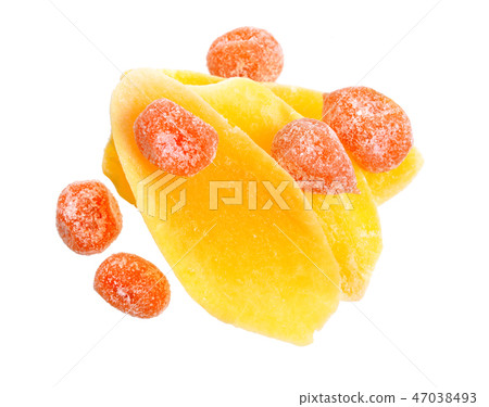 Dried slices mango with Kumquats or cumquats. Dried slices mango with Kumquats or cumquats. 47038493
