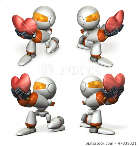 Kneeling, robot giving out heart 47039321