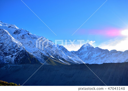 Alps Mt. Cook and National Park in the Southern Hemisphere at Sunrise 47043148