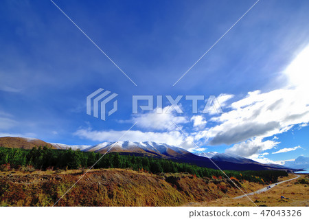 Beautiful turquoise green Lake Pukaki made of water flowing from Tasman Glacier 47043326