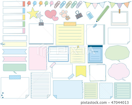 可愛的便條紙文具插圖素材 可愛的便條紙文具插圖素材 47044013